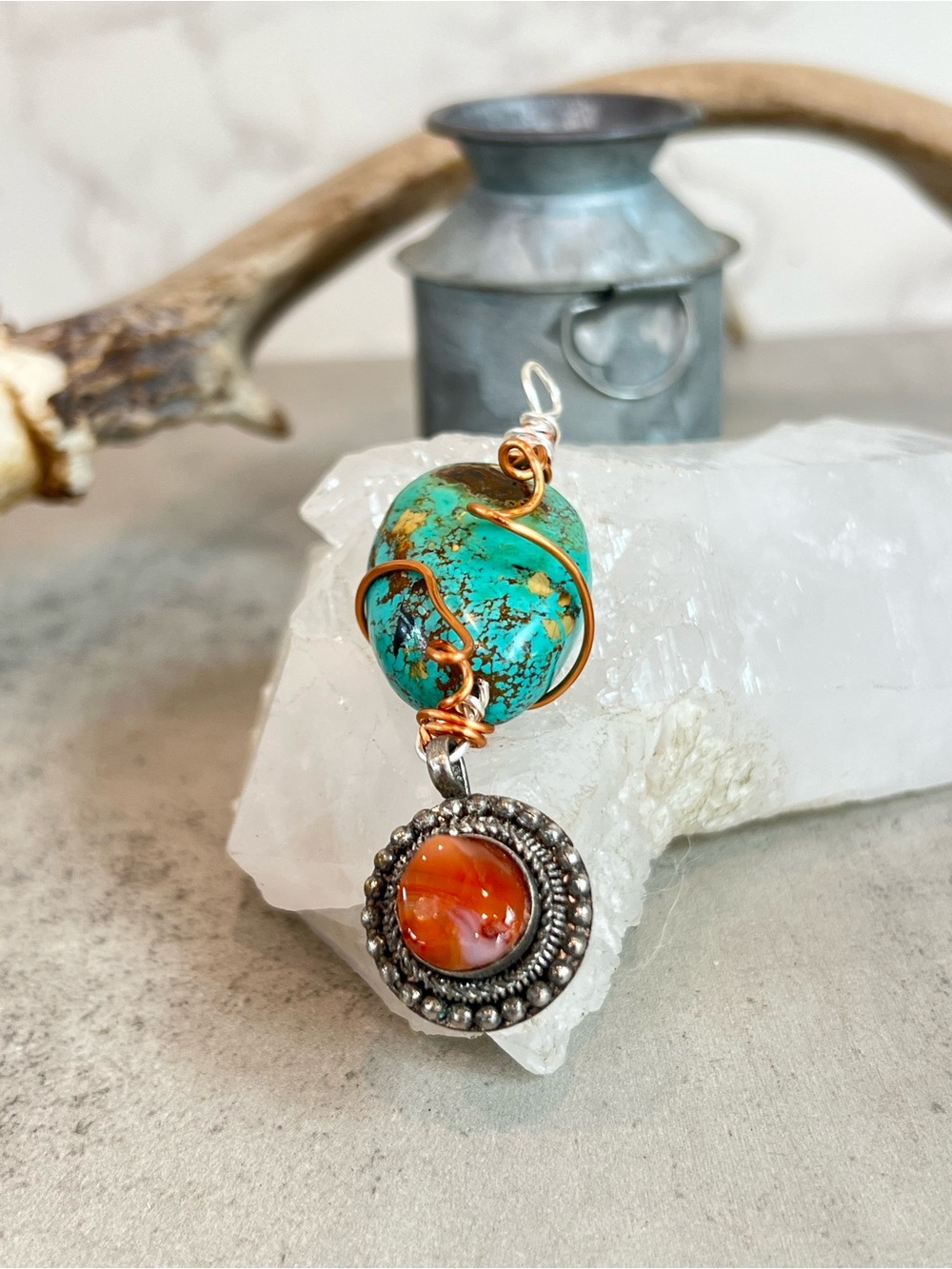 Orbiters Chinese Turquoise and Carnelian Pendant by the_tipsy_trex
